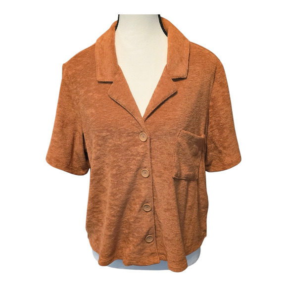 Marine Layer Terry Out Resort Shirt Womens Size L Sierra/Brown Preppy Casual - Picture 1 of 10